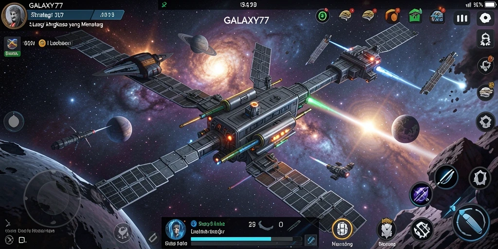 Tampilan menarik dari gameplay GALAXY77 dengan pertempuran luar angkasa.
