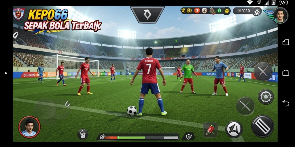 Screenshot gameplay KEPO66 yang menunjukkan momen seru pertandingan sepak bola.