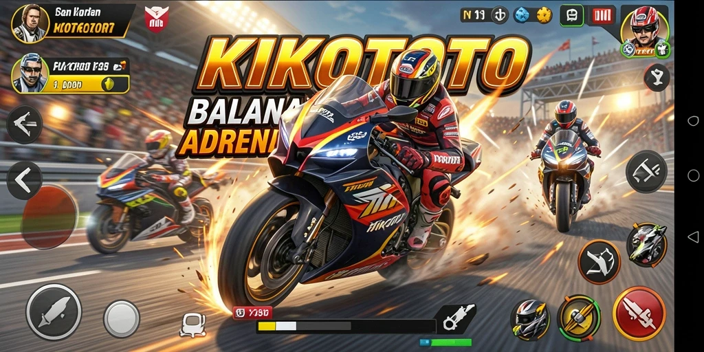 Screenshot gameplay KIKOTOTO yang menampilkan aksi balapan motor yang seru.