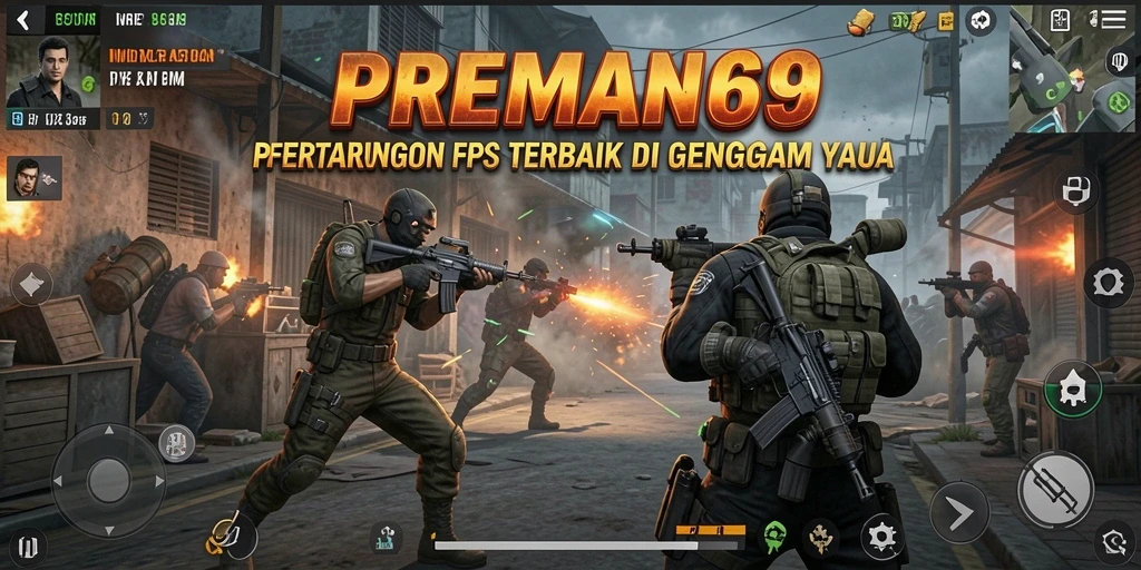 Screenshot utama menunjukkan aksi mendebarkan dalam gameplay FPS.