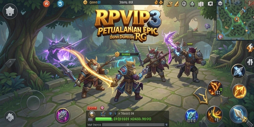 Screenshot RPVIP3 yang menunjukkan aksi pertarungan dalam gameplay RPG.